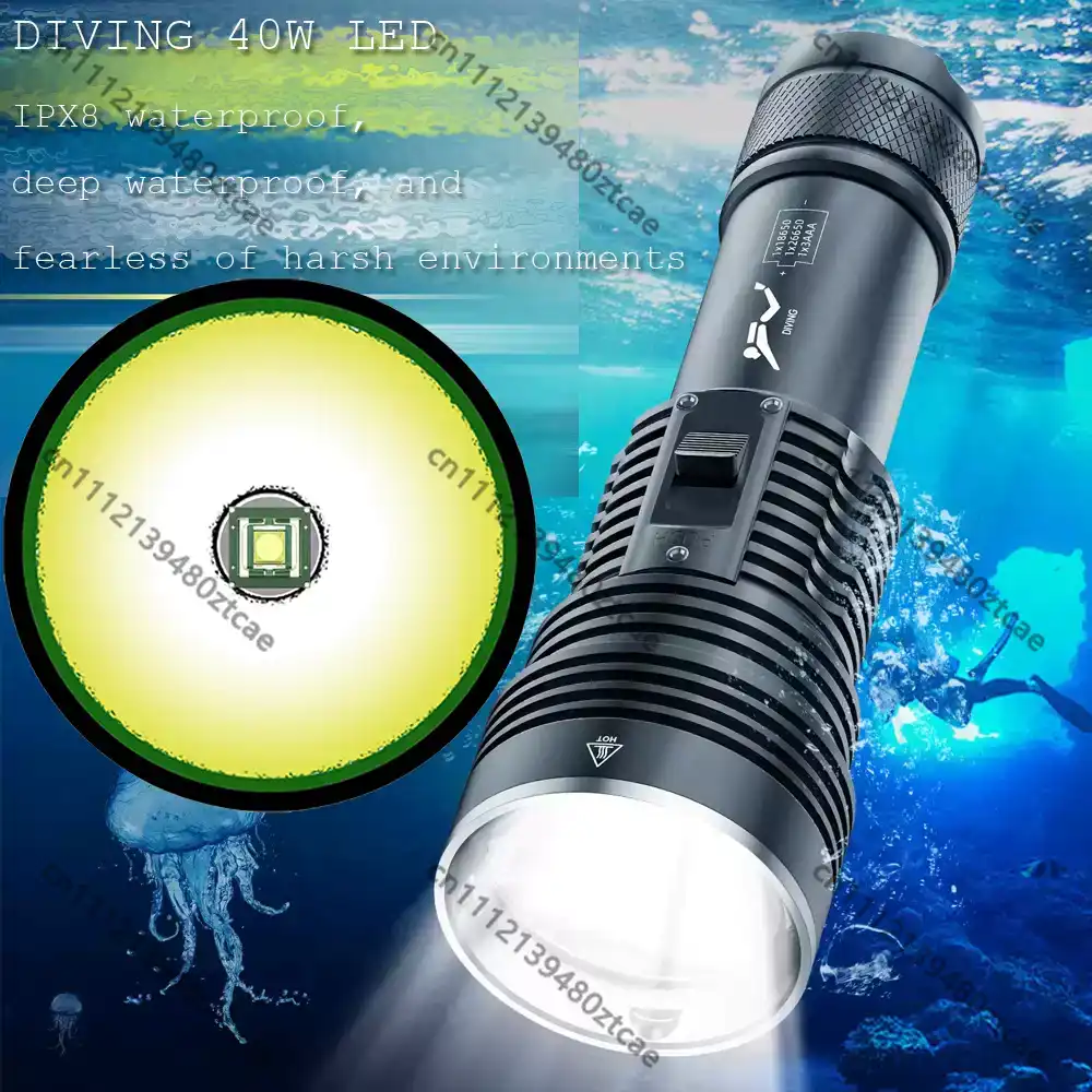 高出力ホワイトレーザーダイビング懐中電灯 長距離照射 ハンド - Underwater Flashlight のレビューと価格