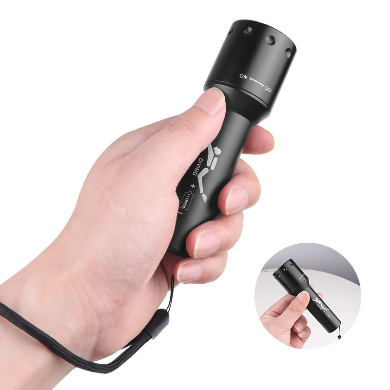新しい T6 LED ダイビングトーチ長距離水中作業写真照明 - Underwater Flashlight のレビューと価格